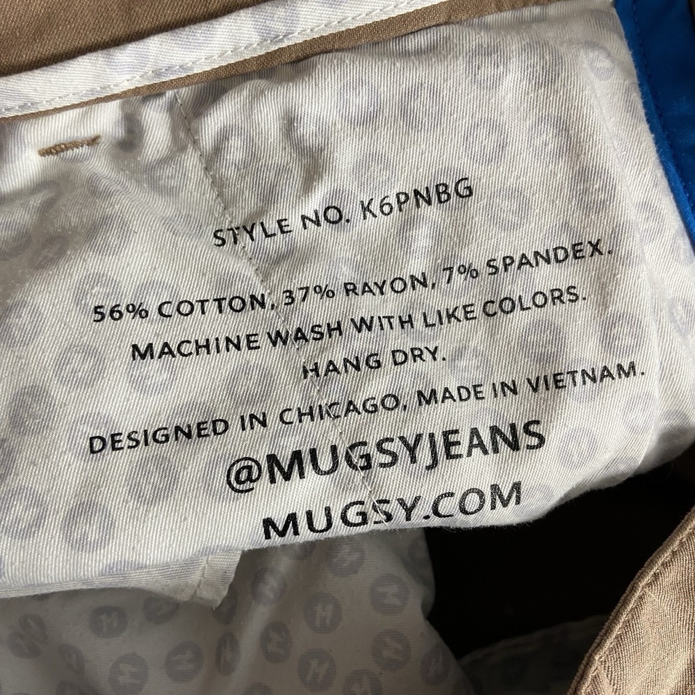 Mugsy Pants men's 34x29 Belmonts Chino Brown Classic Fit Stretch Flat Front - Picture 7 of 15